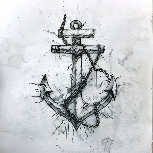 Flat tattoo sketch of anchor with broken chain