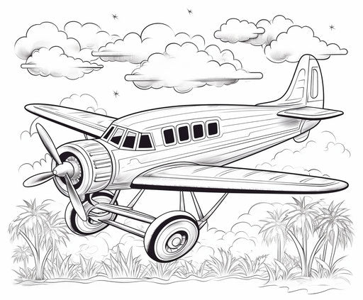 Coloring page of a car with a little airplane drawing in it