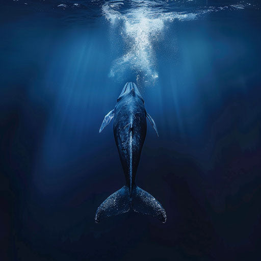 Blue whale diving into the deep blue