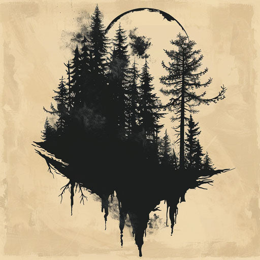 Dark Souls forest sketch in earth tones, minimalist design