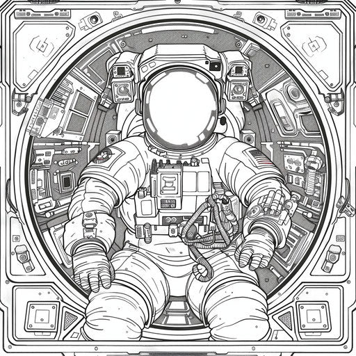 Astronaut in space station, detailed illustration