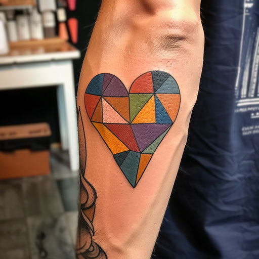 Vibrant geometric heart in flat tattoo sketch