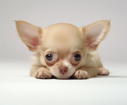 Chihuahua puppy on white background, Patricia Piccinini style