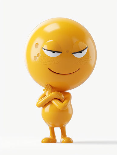 Yellow emoji thinking pose, Pixar style
