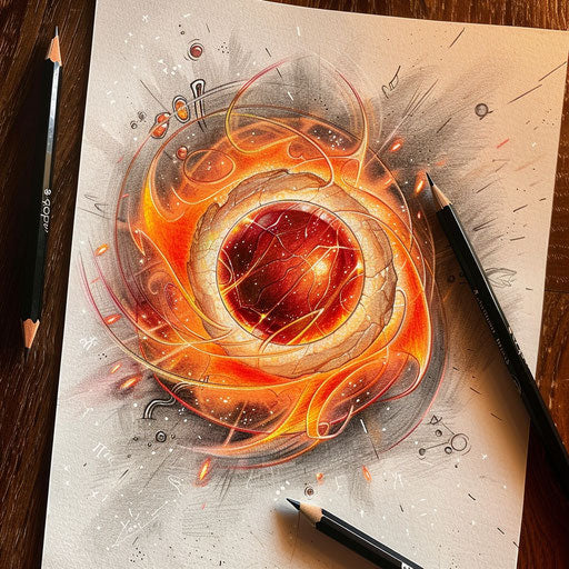 Celestial tattoo design of a ruby surrounded by a ring of fire