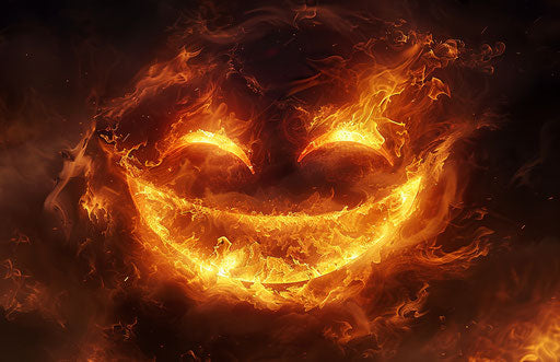 Happy face on fire, dark humor 17:11