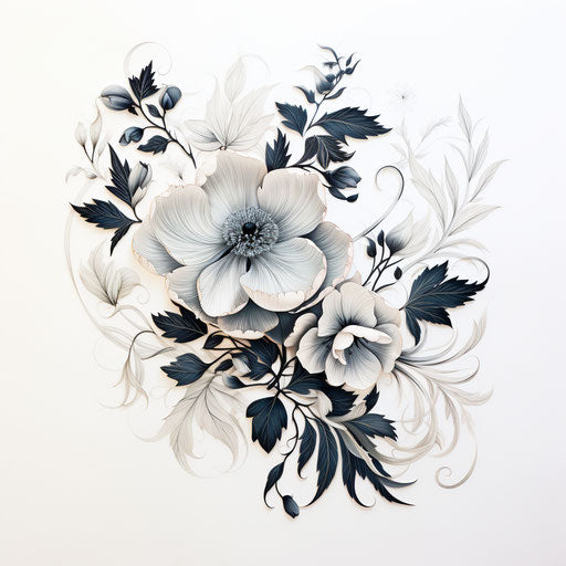 Black ink flower tattoo drawing