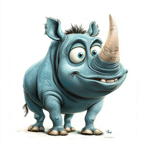 Humorous caricature of a rhino with human characteristics