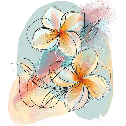Ethereal flat tattoo sketch of plumeria
