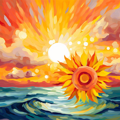 Sunshine clipart in the style of oil painting, on white background
