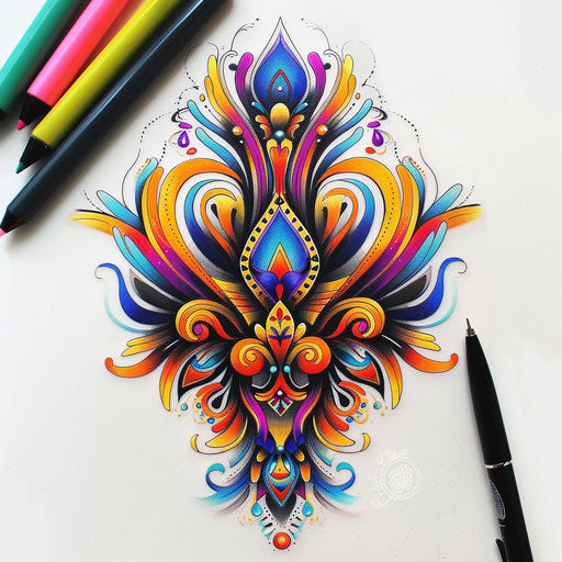 Vibrant flat tattoo sketch of a neo tribal chest piece