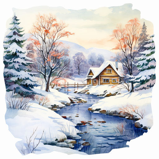 December clipart in the style of Oil painting