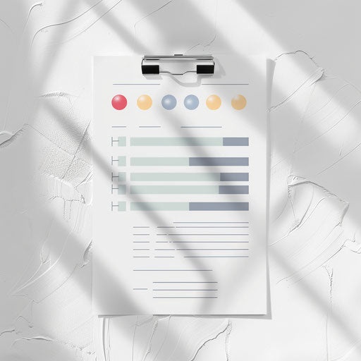 Realistic drawing of a report card on white backdrop, high contrast and soft shadows
