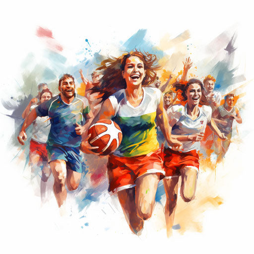 Sports day clipart in the style of Oil painting, on a white background