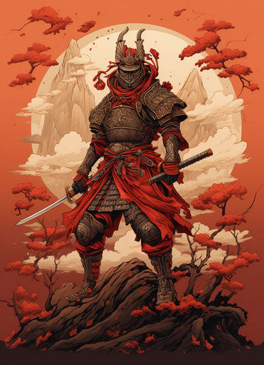Eastern warrior in red with a sword
