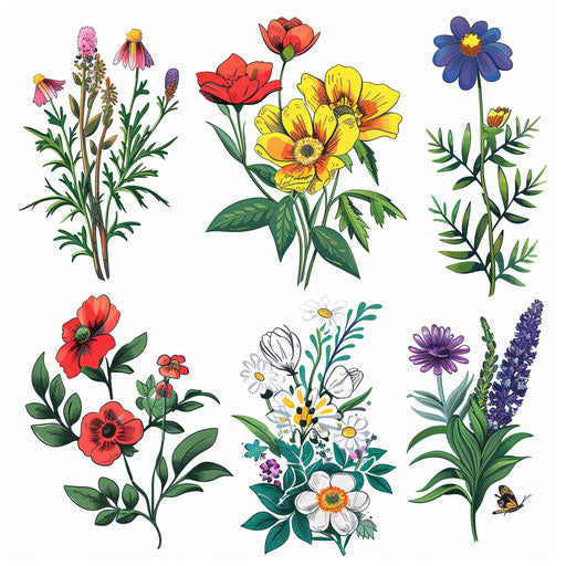 Bright and playful wildflower tattoos