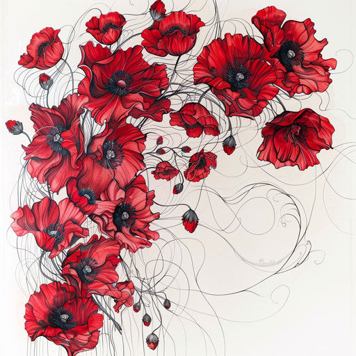 Cascade of poppy flowers in a tattoo design