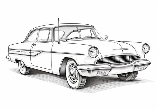 Old car drawn in black and white on white background, in the style of артур скижали-вейс, classic american cars 33:23