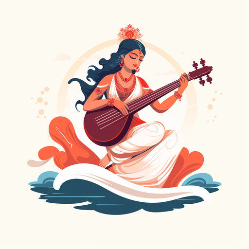 Saraswati clipart in Minimalist style, on white background