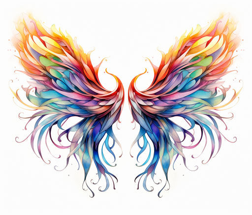 Two colorful wings, graphic design influence, baroque energy