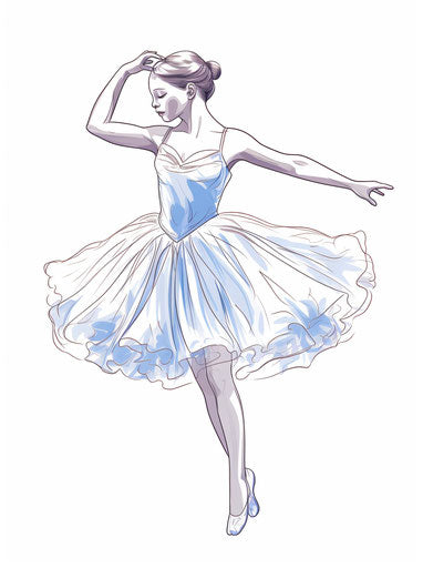 Coloring pages girl ballerina maquette style light yellow and dark azure
