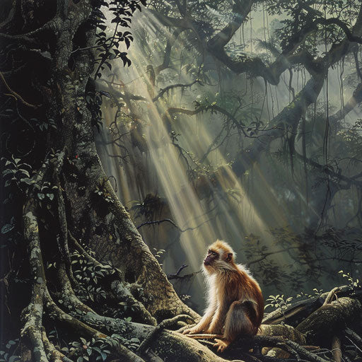 A Yunnan snub-nosed monkey amidst ancient twisted tree roots