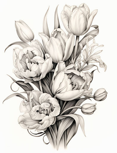 Coloring page with tulips inspired by famous artists
