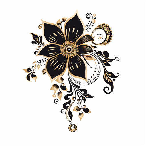 Hand-drawn black and white henna flower design