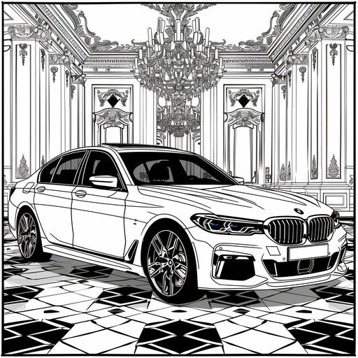BMW car in chic, fashionable setting with elegant patterns