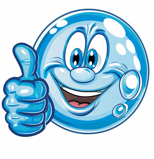 Blue cartoon bubble displaying a thumbs up on white background