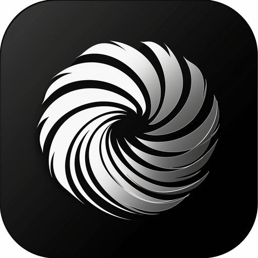 Bold app logo in high contrast black and white design
