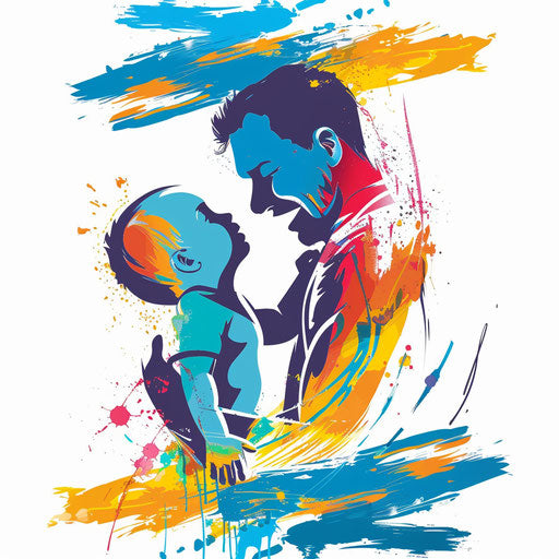 Emotional bond of father and son in abstract art with bold colors
