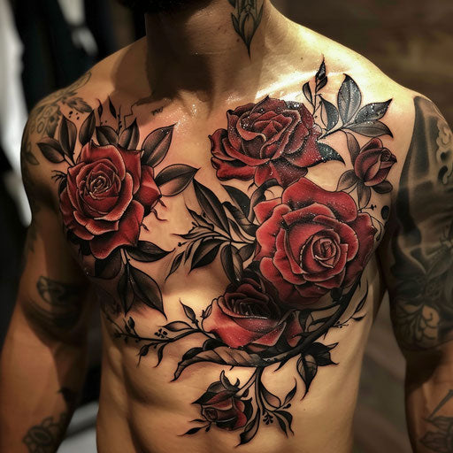 Rose tattoos for men in the style of Gerald Brom with dark, mystical roses