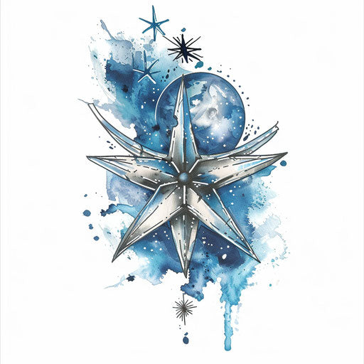 Mystical nautical star with moon and stars theme