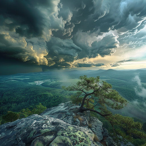 Yonah Mountain, Georgia with storm clouds gathering, dramatic sky