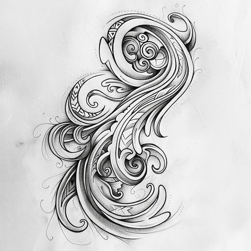 Flat tattoo sketch of neo tribal waves with a serene, flowing design