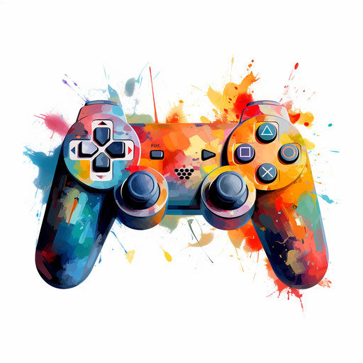 Game controller in Impressionistic Art style, on white background