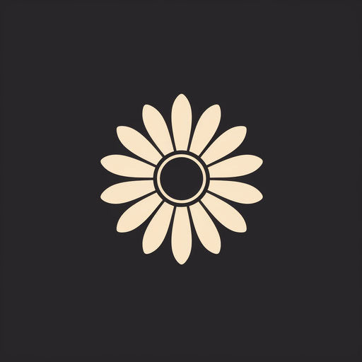 Black flower with circular outline, bold stencil style