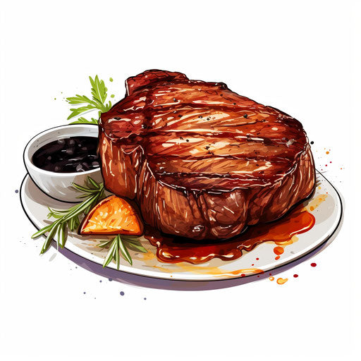 Steak drawing in the style of Chiaroscuro Art, on white background