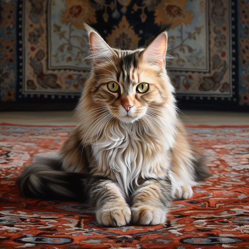 Manx cat lying on a rug