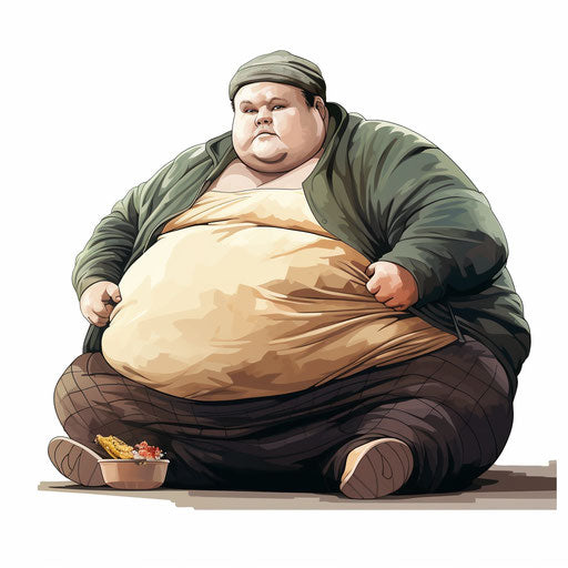 Obesity clipart in the style of Chiaroscuro Art, on white background