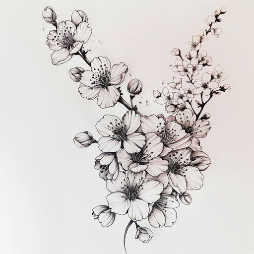 Eleven tattoo sketch framed by delicate cherry blossoms