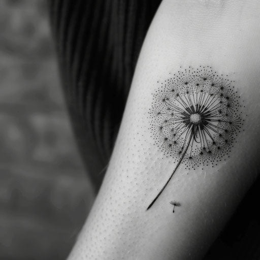 Dandelion tattoo using pointillism technique
