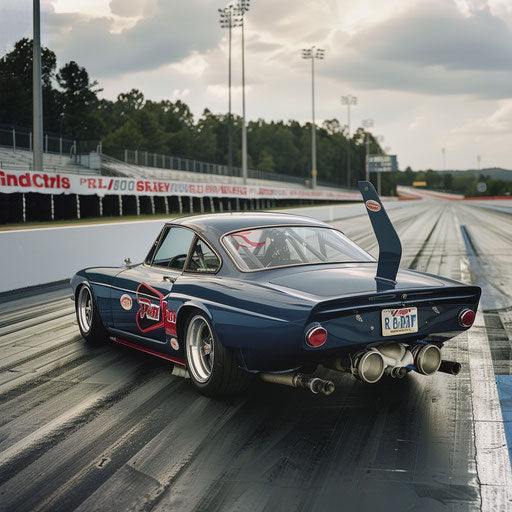 Modified 1966 Volvo P1800 drag racer at starting line