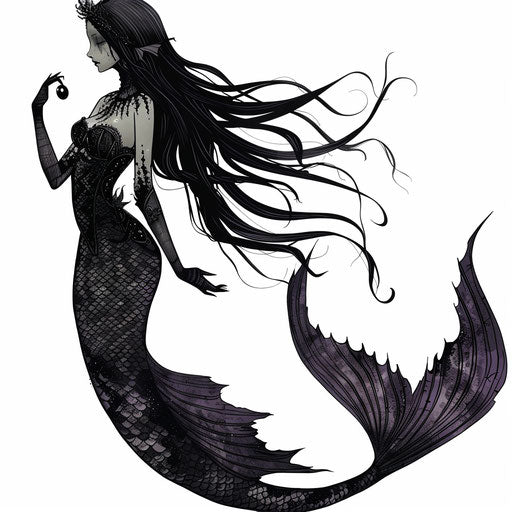 The gothic mermaid with dark scale-adorned tail