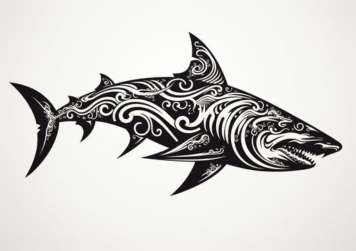 Tribal shark in black and white