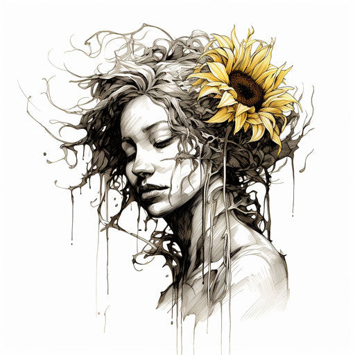Drawn yellow sunflower on white background