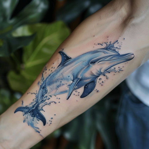 Hyper-realistic dolphin tattoo on white background