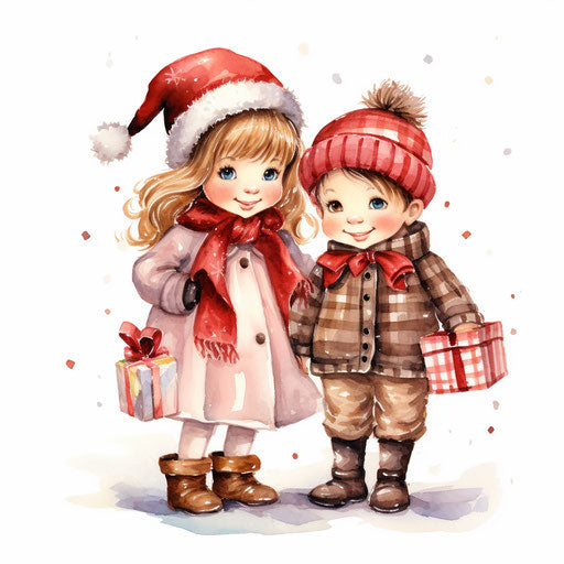 Cute Christmas clipart in the style of Oil painting, on a white background