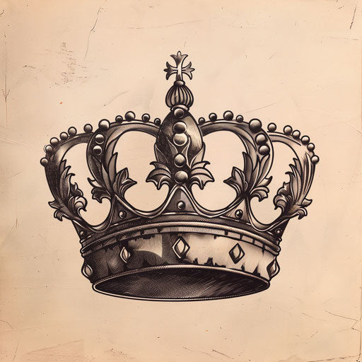 Hand-drawn queen crown tattoo with rustic, old-world feel